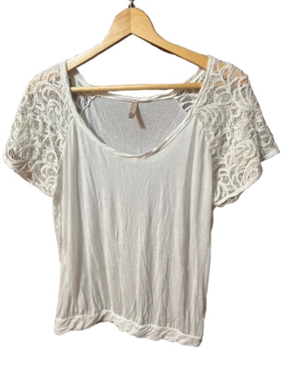 Free People Lace Sleeve Scoop Neck Women’s Modal Top - Cream Size Large